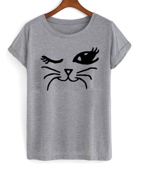 Winking Cat Fun Popular Cat Lover Graphic Feline Tee Shirt