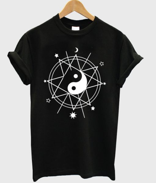 Yin Yang Auseklis Star Moon Pentagram Fun Grunge Graphic Science T Shirt