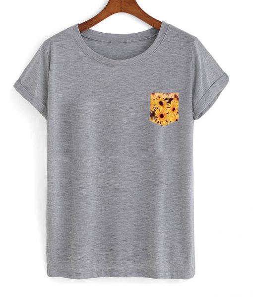 Sun Flower Print Pocket T Shirt