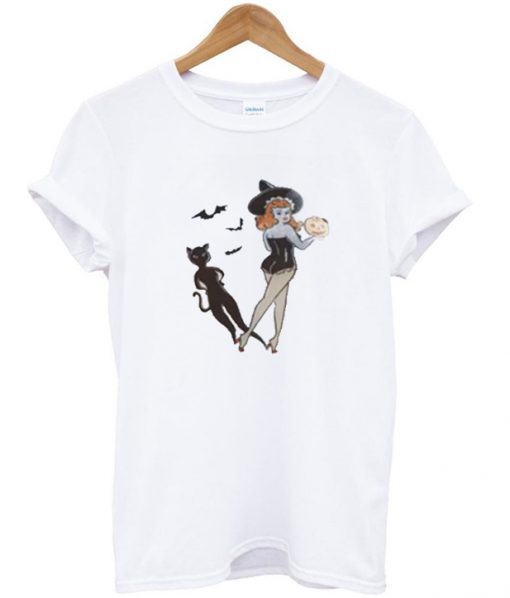 vintage redhead pinup witch t-shirt