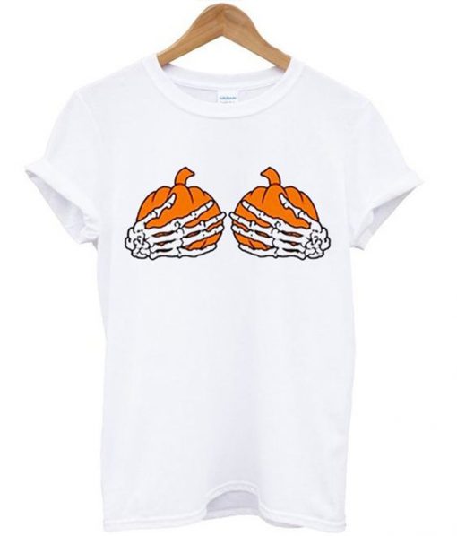 pumpkin boobs skeleton t-shirt