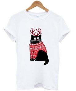 cat with christmas jumper meow t-shirt