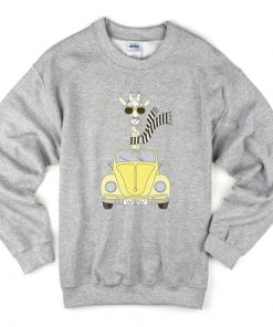 giraffe in car sweatshirt