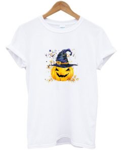 pumpkin with witch hat t-shirt