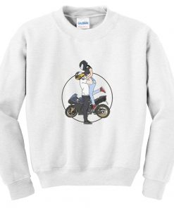 couple with motorcycle sweatshirt