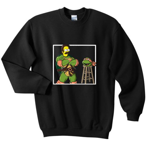 Ned Flanders in a Teenage Mutant Ninja Turtle sweatshirt