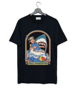 Funny Stay Positive Shark Attack Retro Comedy T Shirt
