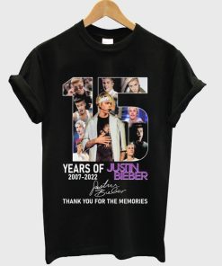 15 Years Of Justin Bieber 2007 2022 Signatures Thank You For The Memories t-shirt