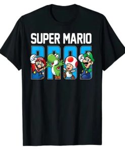 Super Mario Bros Characters Letter Fill Graphic T-Shirt